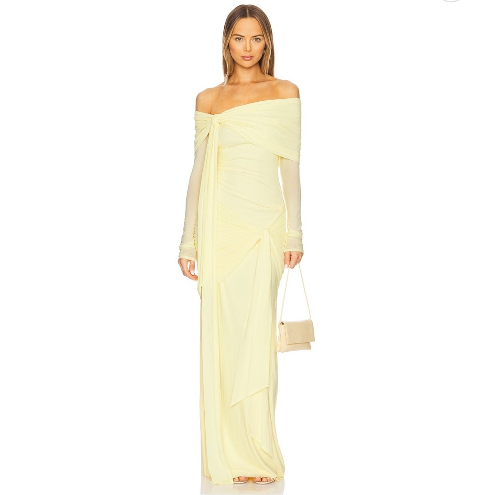 Heloise Off-Shoulder Long Sleeve Maxi Dress in Pale Yellow